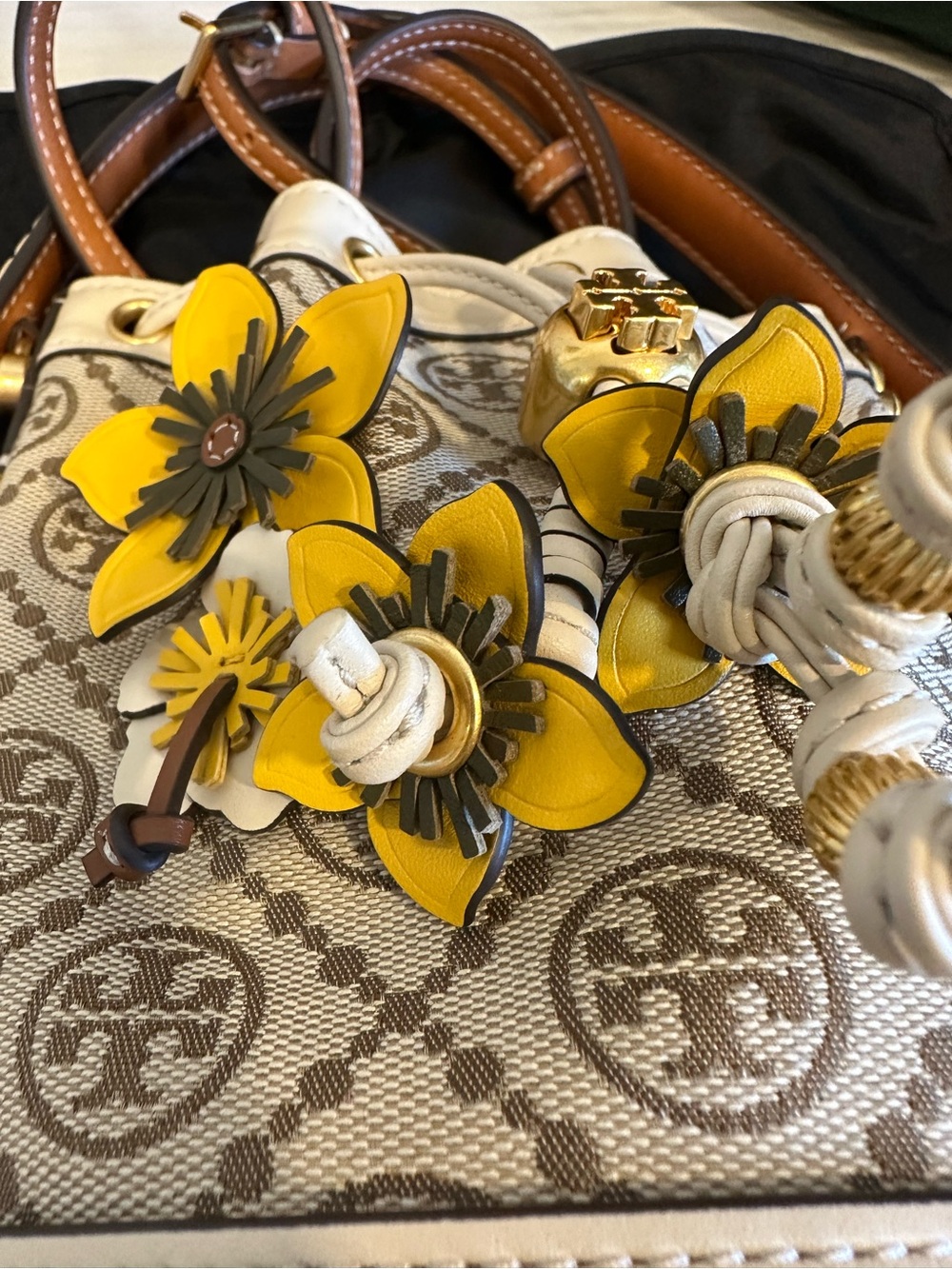 Tory Burch T Monogram Braided Floral Mini Bucket Bag - Picture 11 of 16
